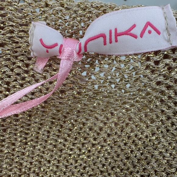 Yunika Dress Midi WMNS S/M Gold Metalic Sparkle Knit Minimalist Luxe Eveningwear - Picture 8 of 9